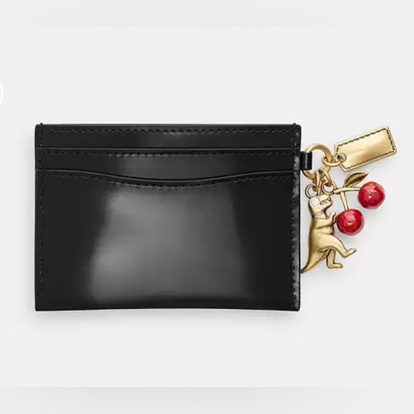 COACH Essential Card Case In Black Spazzolato Leather With CHARMS BNWT - Picture 2 of 5
